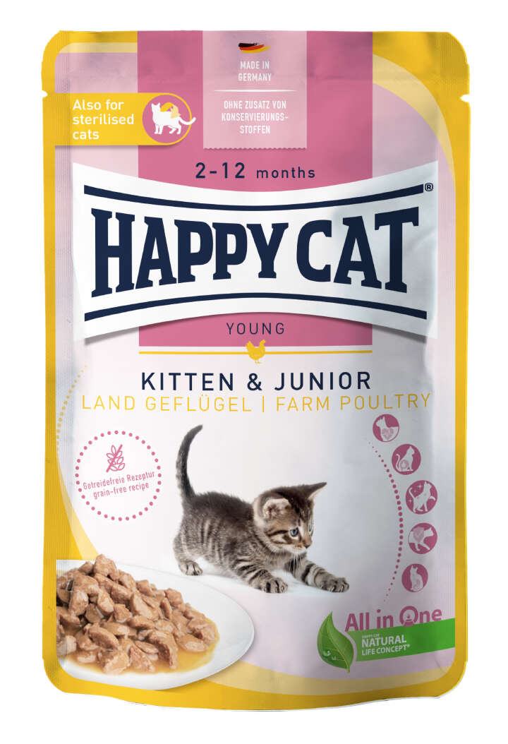 HAPPY CAT Katzen-Nassfutter Meat in Sauce Kitten & Junior Land-Geflügel